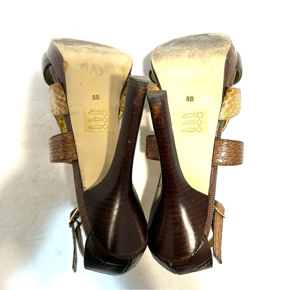 BEBE Sadie Brown Leather Stiletto Heels Open Toe Platform Shoes Sandals Size 8 - Picture 7 of 11